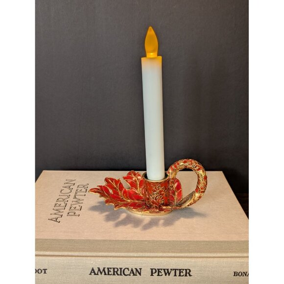 Vintage Leaf-Shape Red & Gold Cloisonne Candle Holder 5.5" Ornate Handcrafted - Picture 4 of 8